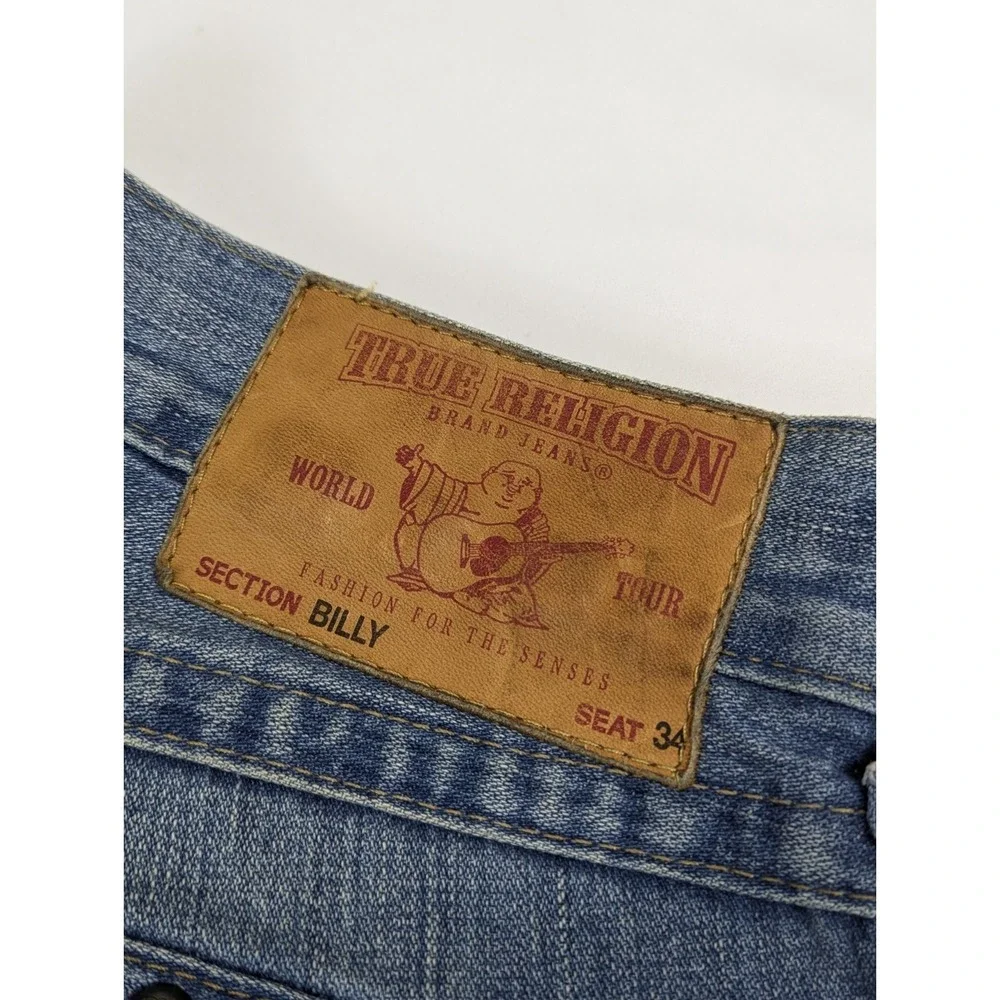 True Religion Billy Studded Distressed Bootcut Jeans Blue Mens 32x32 Made in USA